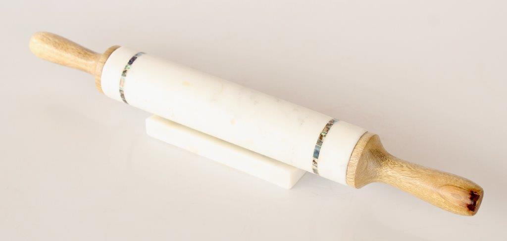 White Marble Rolling Pin Wooden Handle